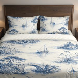 Indigo Harbor Toile Chronicle Bedding Set