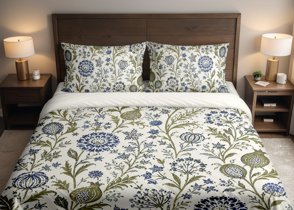 Indigo Olive Blockprint Garden Bedding Set