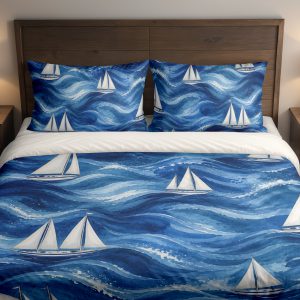 Indigo Sailboat Wave Passage Bedding Set