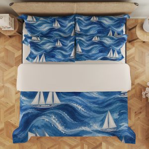 Indigo Sailboat Wave Passage Bedding Set - Image 3