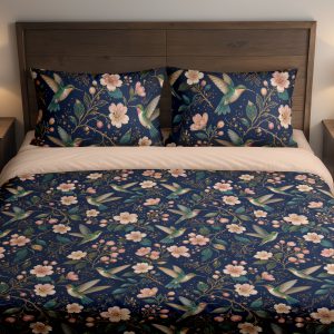 Midnight Hummingbird Blossom Bedding Set