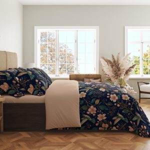 Alternative view of Midnight Hummingbird Blossom Bedding Set