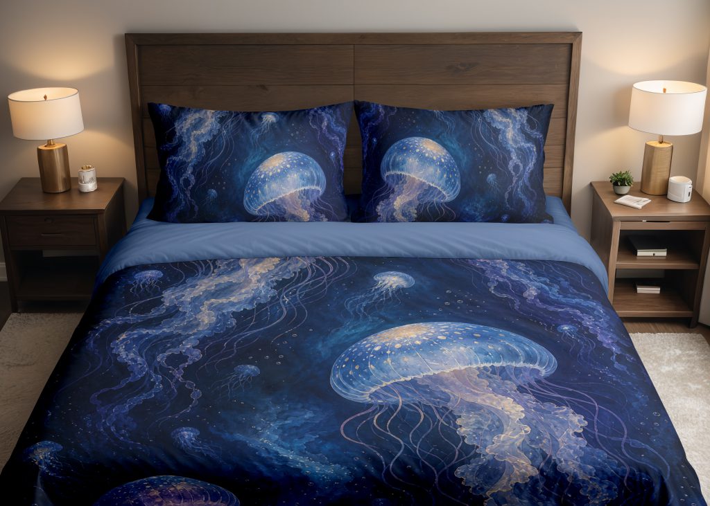 Midnight Jellyfish Lantern Drift Bedding Set