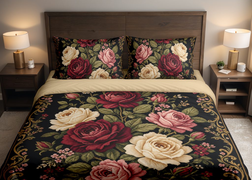 Midnight Rose Botanical Bedding Set mockup 1