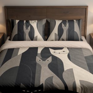 Monochrome Modern Cat Quartet Bedding Set