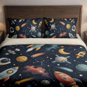 Navy Watercolor Cosmic Voyager Bedding Set