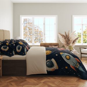 Alternative view of Navy Watercolor Cosmic Voyager Bedding Set