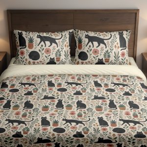 Oatmeal Black Cat Herbarium Bedding Set