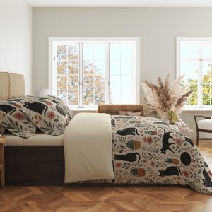 Alternative view of Oatmeal Black Cat Herbarium Bedding Set
