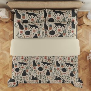 Oatmeal Black Cat Herbarium Bedding Set - Image 3