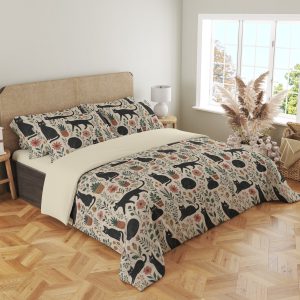 Oatmeal Black Cat Herbarium Bedding Set - Image 4