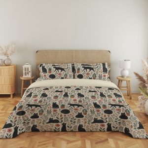 Oatmeal Black Cat Herbarium Bedding Set - Image 5