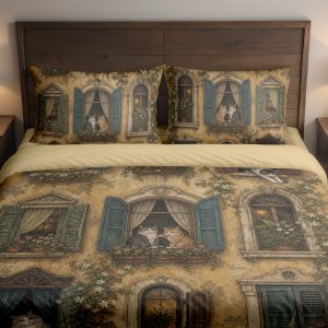 Ochre Window Cats Bedding Set