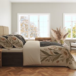 Alternative view of Parchment Floral Cat Pair Bedding Set