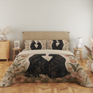 Parchment Floral Cat Pair Bedding Set - Image 5
