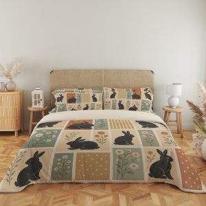 Parchment Rabbit Botanical Grid Bedding Set mockup 5