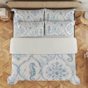 Porcelain Seahorse Quatrefoil Bedding Set - Image 3