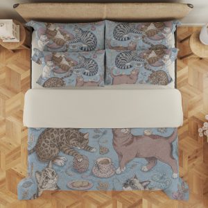 Powder Blue Cat Tea Society Bedding Set - Image 3