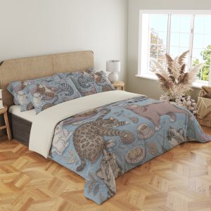 Powder Blue Cat Tea Society Bedding Set - Image 4