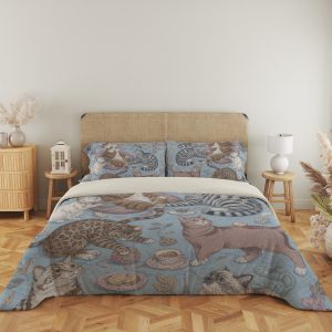 Powder Blue Cat Tea Society Bedding Set - Image 5