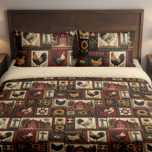 Red Barn Rooster Mosaic Bedding Set