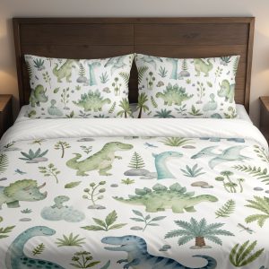 Sage Watercolor Dino Grove Bedding Set