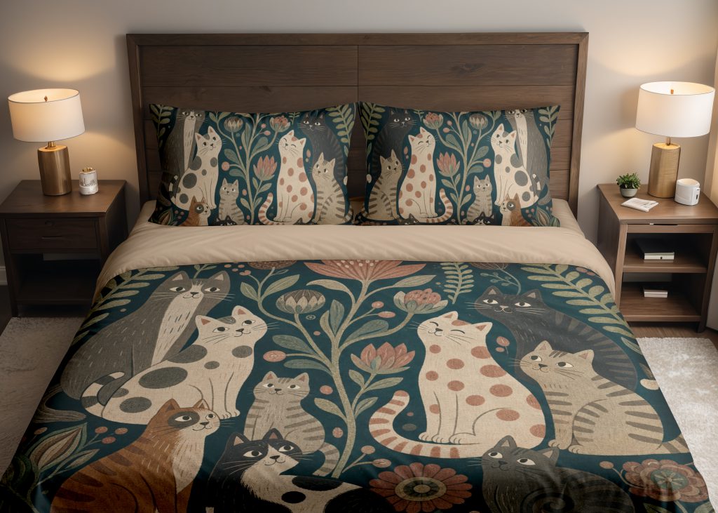 Teal Cat Botanica Bedding Set