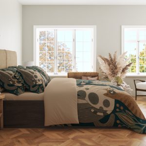 Alternative view of Teal Cat Botanica Bedding Set
