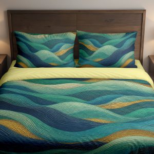 Teal Gilded Tide Ribbons Bedding Set
