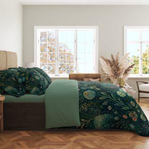 Alternative view of Teal Moonlit Microflora Garden Bedding Set
