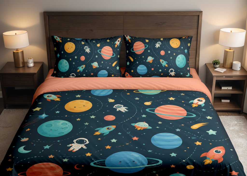 Teal Orbit Rocket Parade Bedding Set