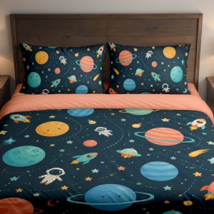 Teal Orbit Rocket Parade Bedding Set