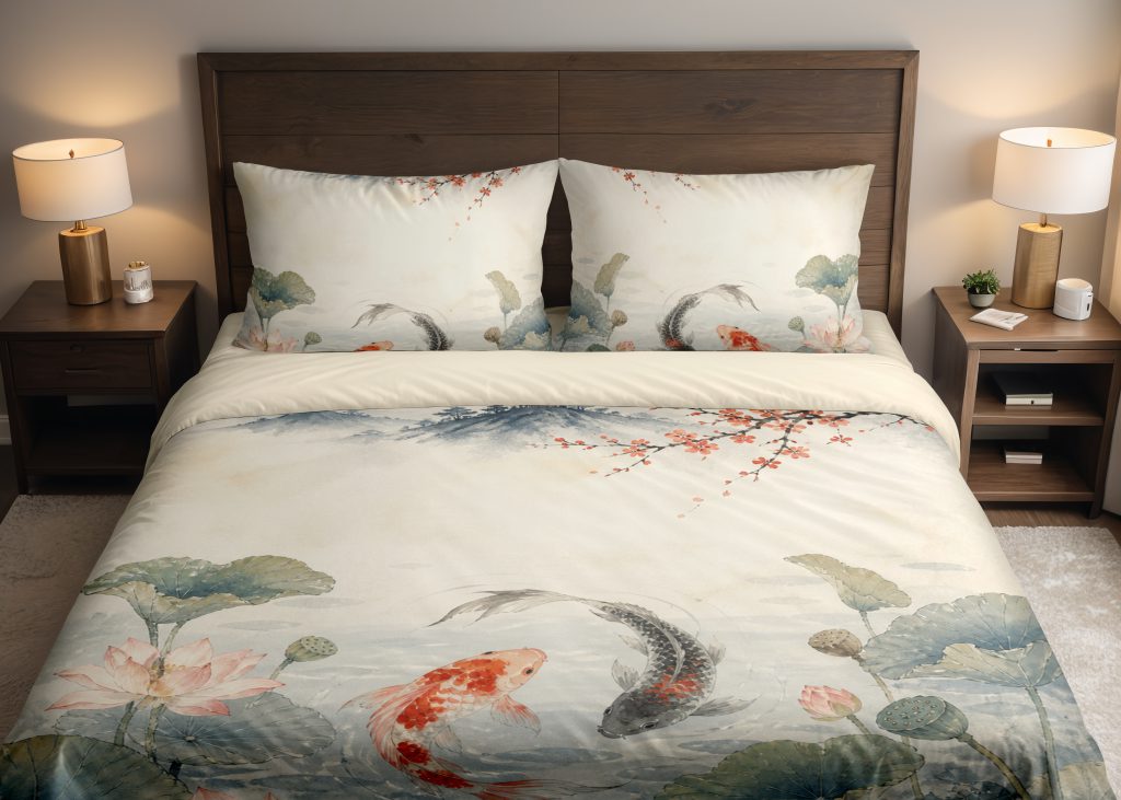 Vermilion Koi Lotus Mist Valley Bedding Set