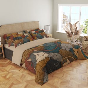 Yarn Basket Cat Gathering Bedding Set mockup 4